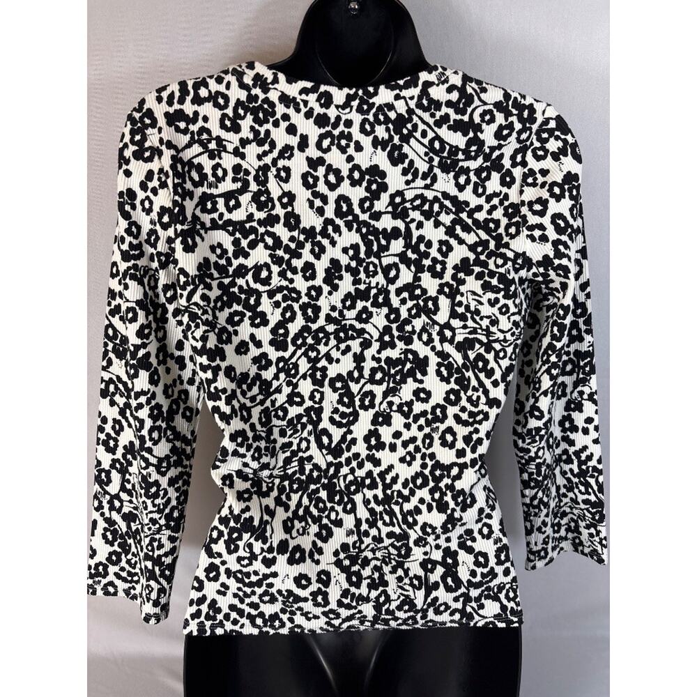 Lilly Pulitzer Alans Knit Top Let's Pawty Black White Leopard Print M - Picture 5 of 8